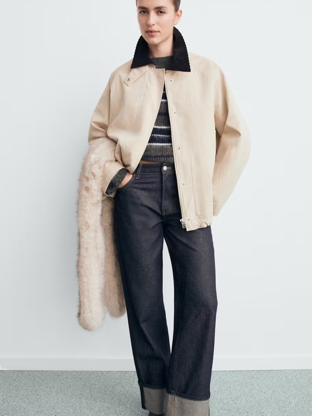 MNG Cotton Jacket With Corduroy Collar NWT Oversized Size XS